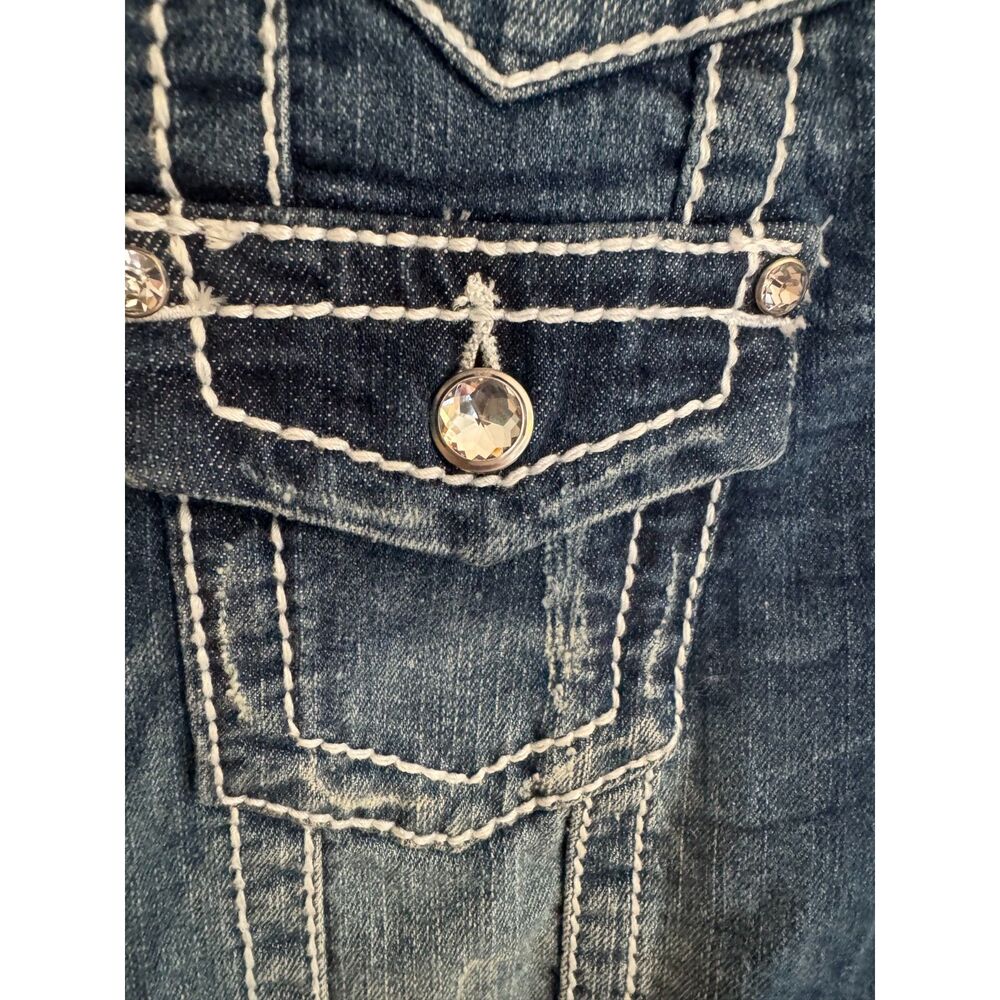 Vanity Denim Jacket Womens M Fleur-de-Lis Western Contrast Stitch Rhinestone NWT - Picture 8 of 11